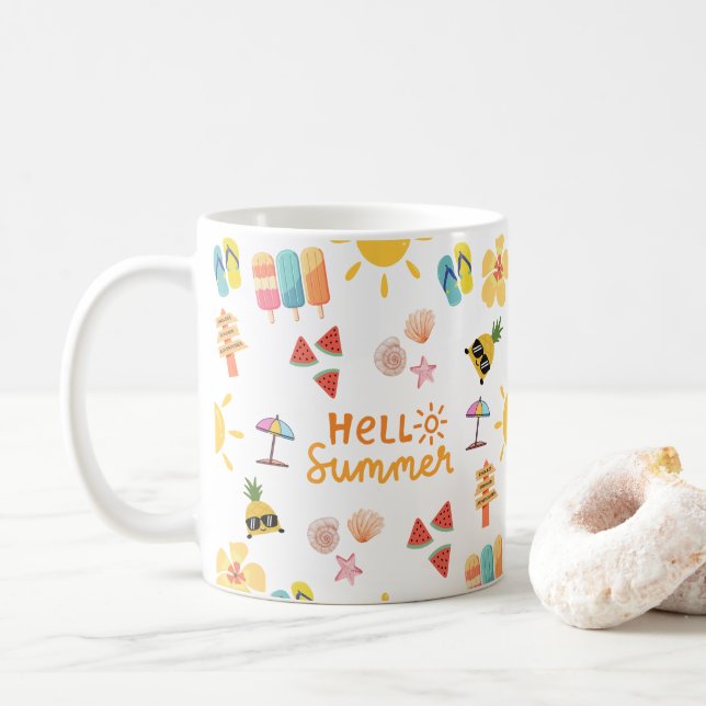 Niedlich Hallo Sommer Nahtloses Muster Kaffeetasse (Mit Donut)