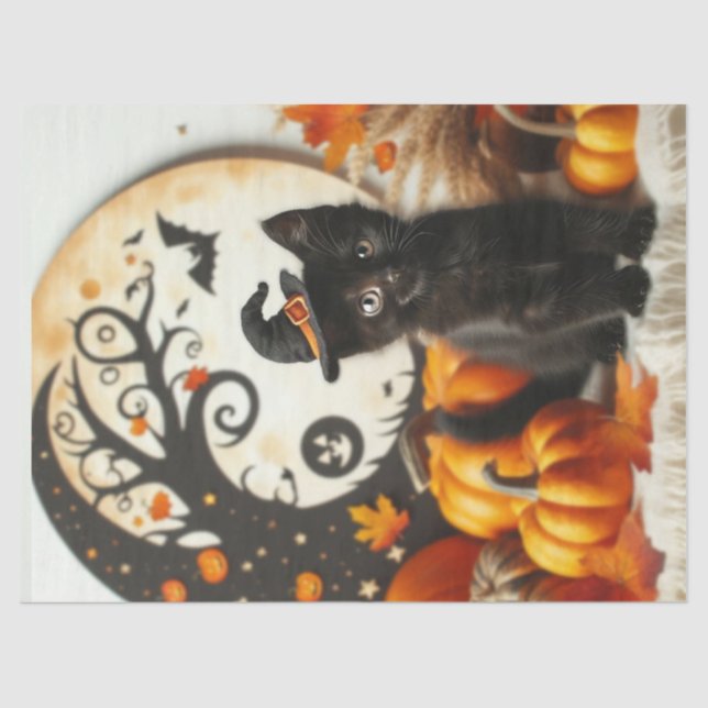 Niedlich Halloween Cat Moon Pumpkin Seidenpapier (Vorderseite)