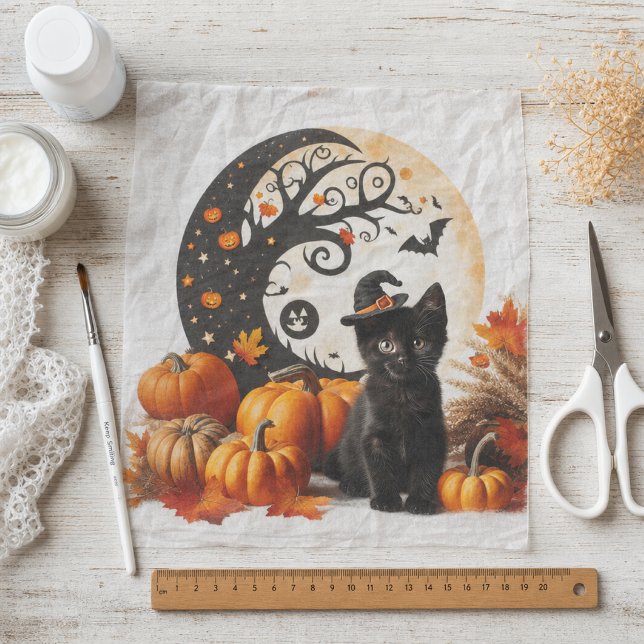 Niedlich Halloween Cat Moon Pumpkin Seidenpapier (Von Creator hochgeladen)