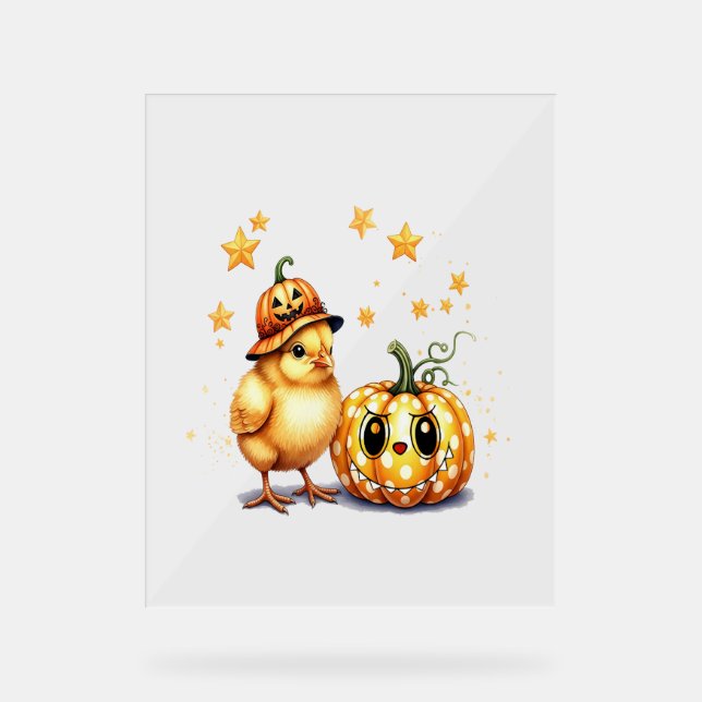 Niedlich Halloween Chick Pumpkin Acrylschild (Vorderseite)