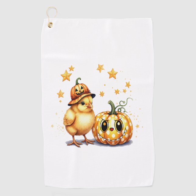 Niedlich Halloween Chick Pumpkin Golfhandtuch (Vorderseite)