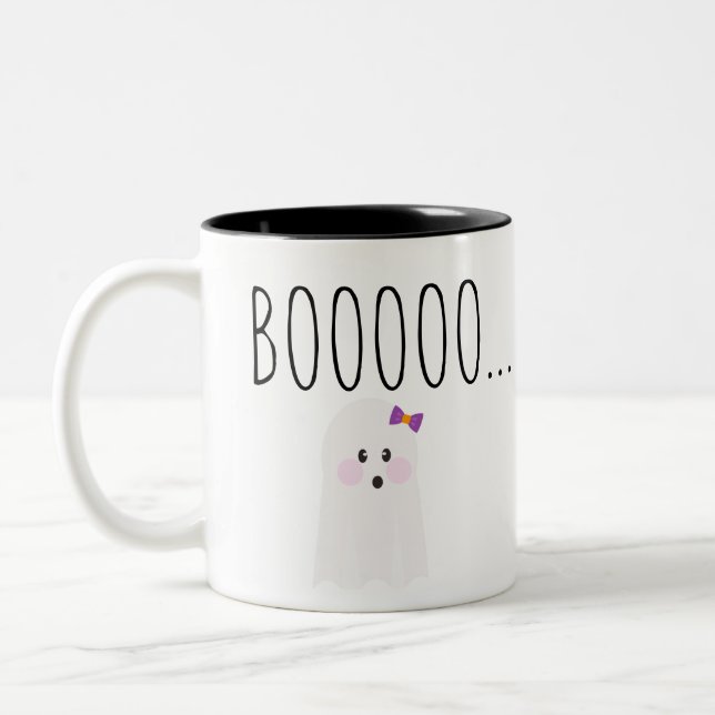 Niedlich Halloween Ghost Booooooo Zweifarbige Tasse (Links)
