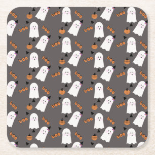 Niedlich Halloween Ghost Ghoul Orange Gray Confett Rechteckiger Pappuntersetzer