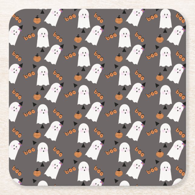 Niedlich Halloween Ghost Ghoul Orange Gray Confett Rechteckiger Pappuntersetzer (Vorderseite)