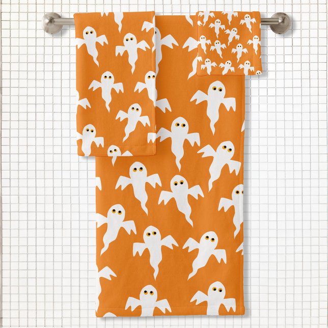 Niedlich Halloween Ghost Orange Badhandtuch Set (Fun Halloween ghosts white and orange pattern bathroom towel set)