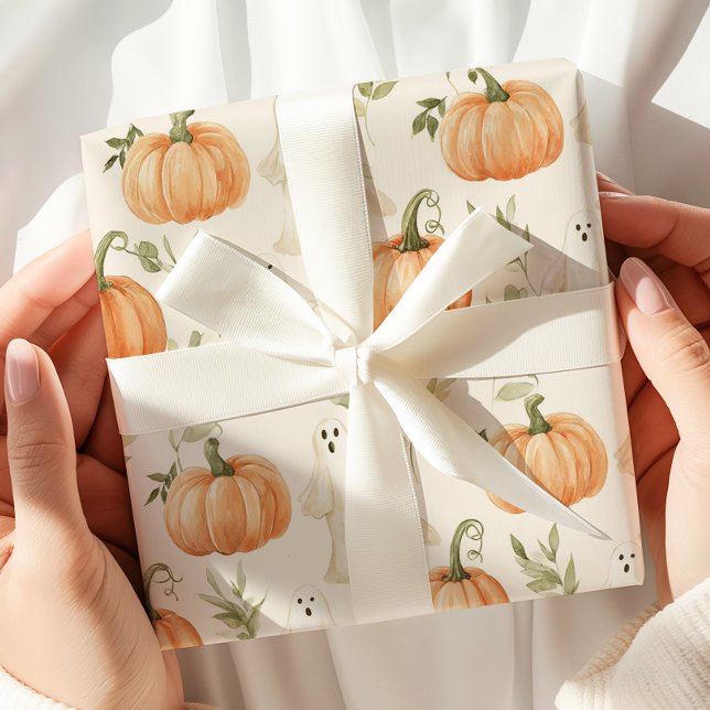 Niedlich Halloween Pumpkin Ghost Geschenkpapier (Von Creator hochgeladen)
