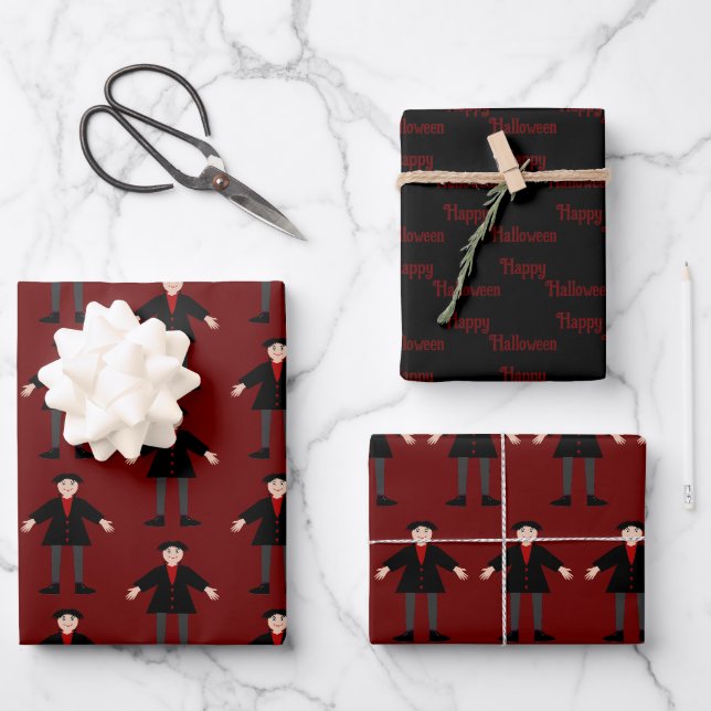 Niedlich Halloween Vampire Custom Geschenkpapier Set (Vorderseite)