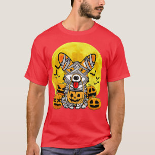 Niedlich Halloween Welsh Corgi Mummy Pumpkin Costu T-Shirt