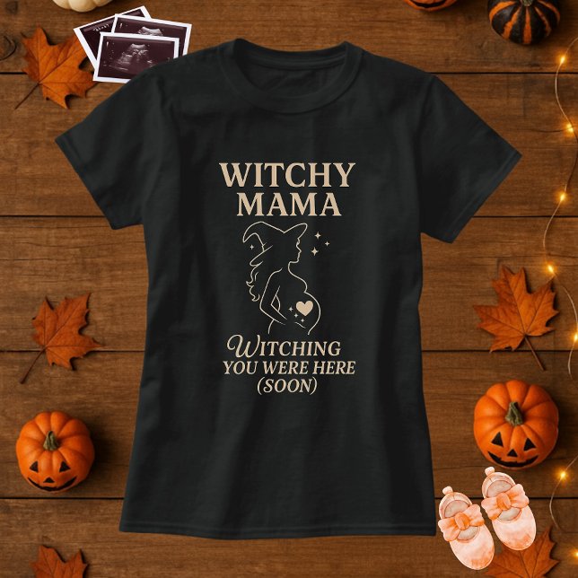 Niedlich Halloween Witchy Mama Pregant Wish T-Shirt (Von Creator hochgeladen)