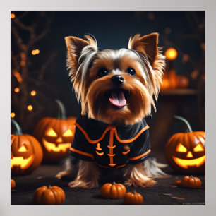 Niedlich Halloween Yorkshire Terrier Puppy Dog Pum Poster