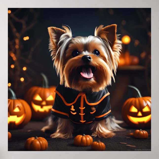 Niedlich Halloween Yorkshire Terrier Puppy Dog Pum Poster (Vorne)