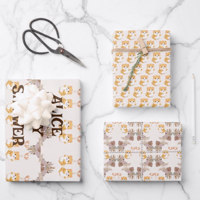 Niedlich Hamster-Aquarell Geschenkpapier Set (Vorderseite)