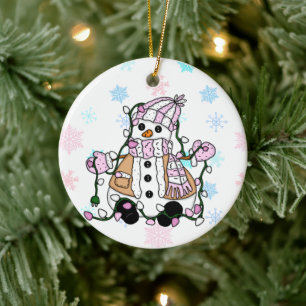 Niedlich Hand Drawn Blue Snowman Weihnachten Keramik Ornament