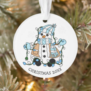 Niedlich Hand Drawn Blue Snowman Weihnachten Ornament
