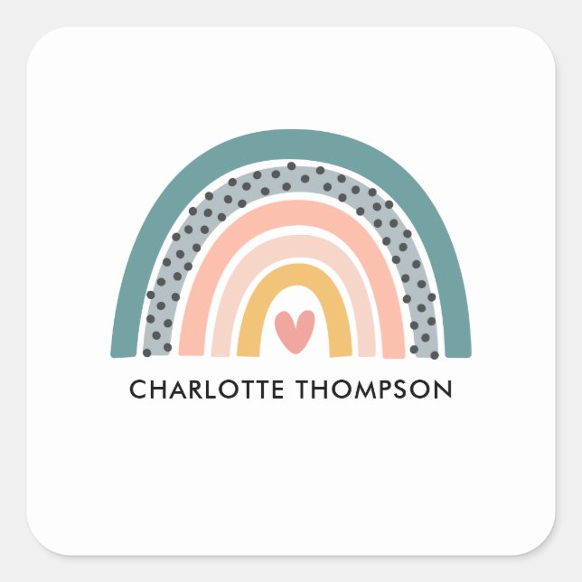 Niedlich Hand Drawn Boho Rainbow Personalisiert Quadratischer Aufkleber (Vorderseite)