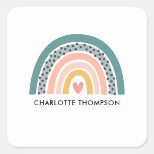 Niedlich Hand Drawn Boho Rainbow Personalisiert Quadratischer Aufkleber