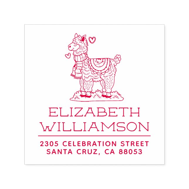 Niedlich handgezeichnet Alpaca Name & Rücksendeadr Permastempel (Design)