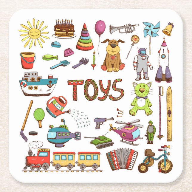 Niedlich handgezogene Kinder Cartoon Toys Rechteckiger Pappuntersetzer (Vorderseite)