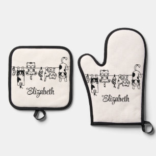 Niedlich Hanging Kittens Individuelle Name Ofenhandschuh & Topflappen-Set