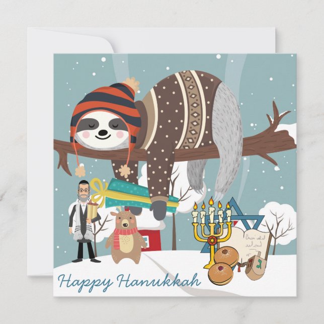 Niedlich Hanukkah Sloth Feiertagskarte (Vorderseite)