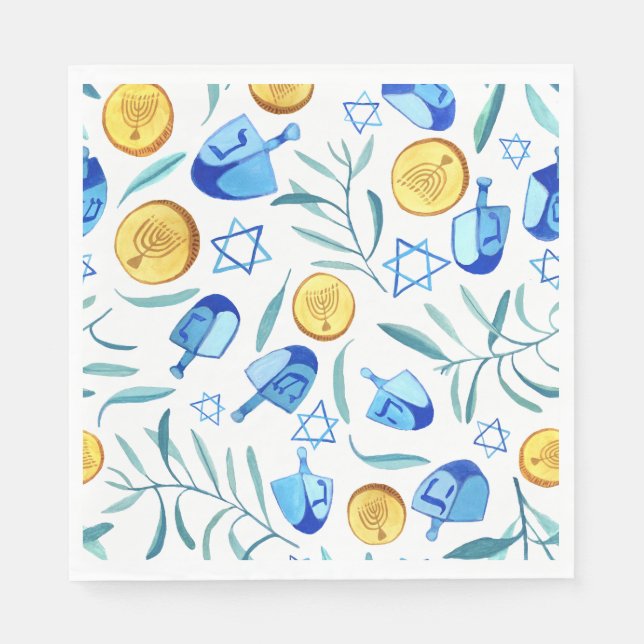 Niedlich Hanukkah Watercolor Bar Bat Mitzvah jüdis Serviette (Vorderseite)