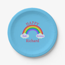 Niedlich Happy 1. Geburtstag Rainbow Blue Party Pappteller