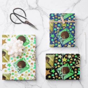 Niedlich Happy African American Boys Stars Geschenkpapier Set