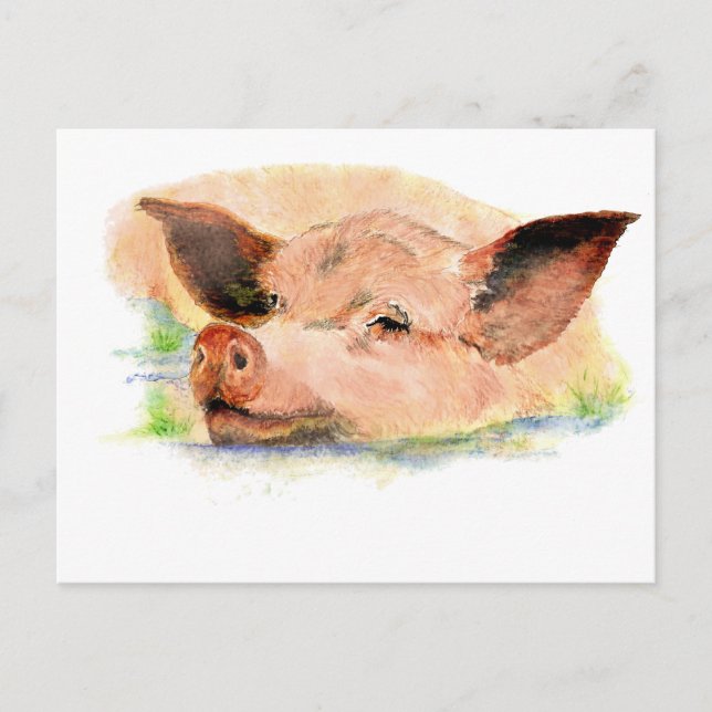 Niedlich Happy as a Pig in Mud, Farm Animal, Spaß Postkarte (Vorderseite)