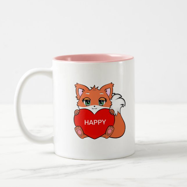 Niedlich Happy Baby Fox mit Herz Zweifarbige Tasse (Links)