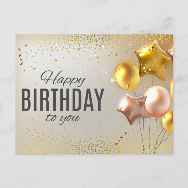 Niedlich Happy Birthday Balloon Confetti Postkarte (Vorderseite)