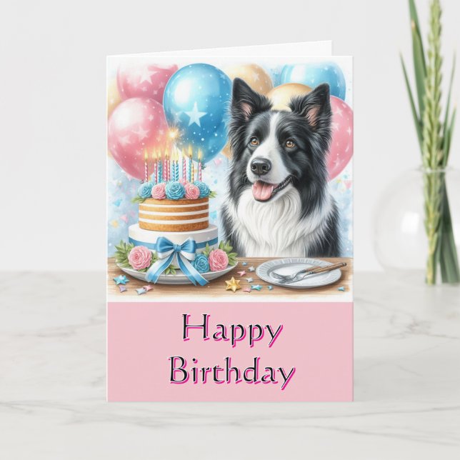 Niedlich Happy Birthday Border Collie Grußkarte Karte (Vorderseite)