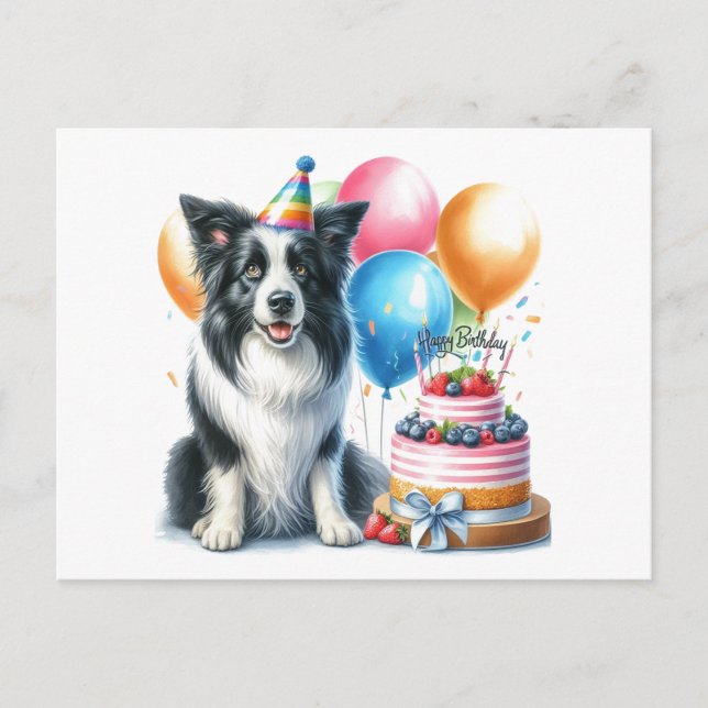 Niedlich Happy Birthday Border Collie Postcard Postkarte (Vorderseite)