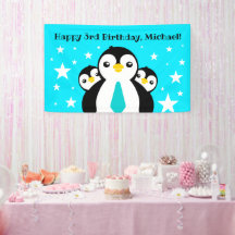 Niedlich Happy Birthday Boy Penguins Blue Neckties