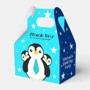 Niedlich Happy Birthday Boy Penguins Blue Neckties Geschenkschachtel