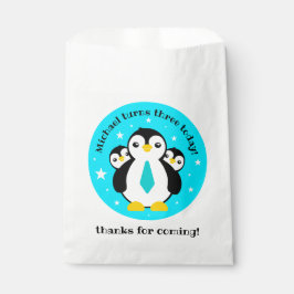Niedlich Happy Birthday Boy Penguins Blue Neckties Geschenktütchen