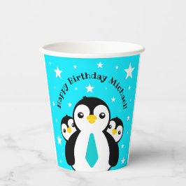 Niedlich Happy Birthday Boy Penguins Blue Neckties Pappbecher