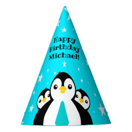 Niedlich Happy Birthday Boy Penguins Blue Neckties Partyhütchen