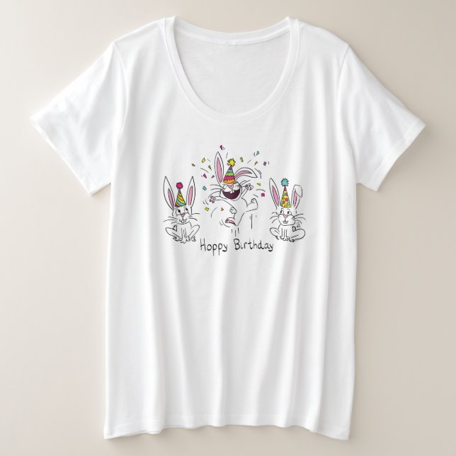 Niedlich Happy Birthday Bunny Rabbits Kinder Große Größe T-Shirt (Design vorne)