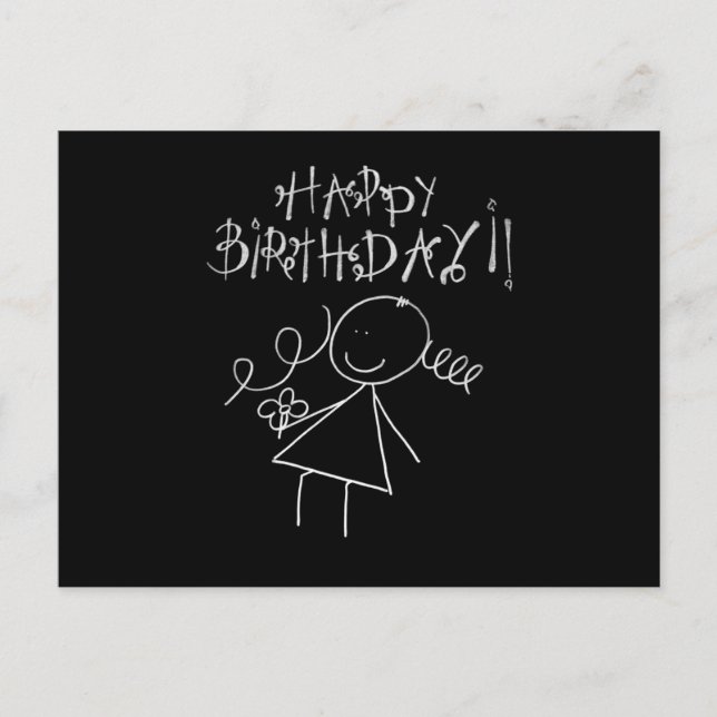 Niedlich Happy Birthday Card, Schwarz mit weißer G Postkarte (Vorderseite)