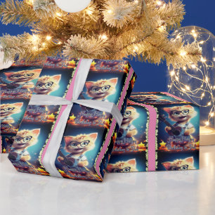 Niedlich Happy Birthday Cat Geschenkpapier