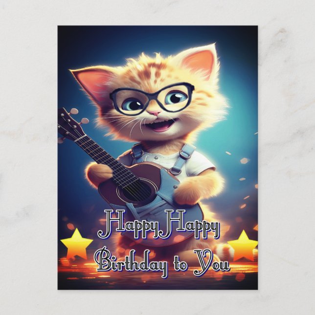 Niedlich Happy Birthday Cat Postkarte (Vorderseite)