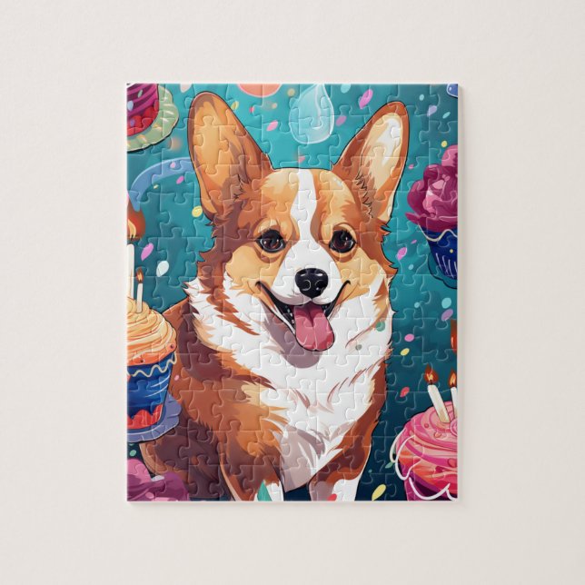 Niedlich Happy Birthday Corgi Dog Puzzle (Vertikal)