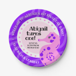 Niedlich Happy Birthday Girl Pink Seepferd auf Wav Pappteller