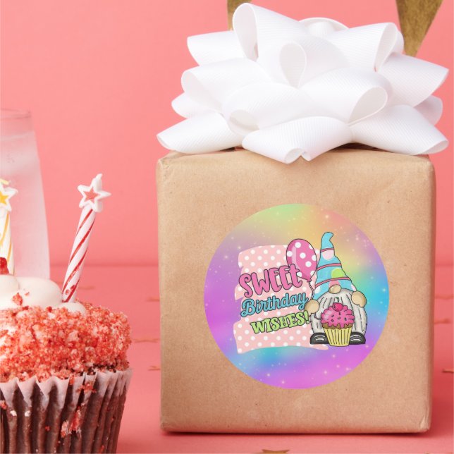 niedlich Happy Birthday gnome Runder Aufkleber (Party)