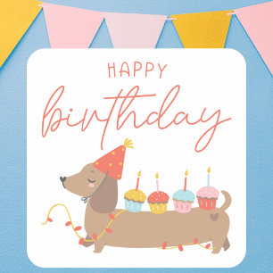 Niedlich Happy Birthday Hund Moderner Geburtstag Quadratischer Aufkleber