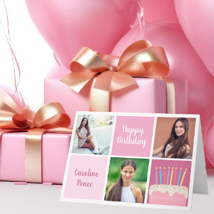 Niedlich Happy Birthday Pink FotoCollage Custom Karte