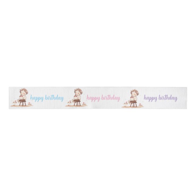 Niedlich Happy Birthday Ribbon - Cartoon Geburtsta Ripsband (Vorderseite)