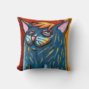 Niedlich Happy Blue Cat Digital Oil Pastel Kissen