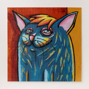Niedlich Happy Blue Cat Digital Oil Pastel Puzzle