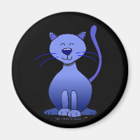 Niedlich Happy Blue Lächeln Katze auf Black Magnet